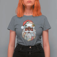 African American Christmas Retro Patchwork Black Santa T Shirt For Women - Wonder Print Shop
