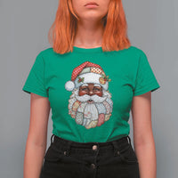 African American Christmas Retro Patchwork Black Santa T Shirt For Women - Wonder Print Shop