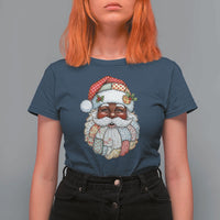 African American Christmas Retro Patchwork Black Santa T Shirt For Women - Wonder Print Shop