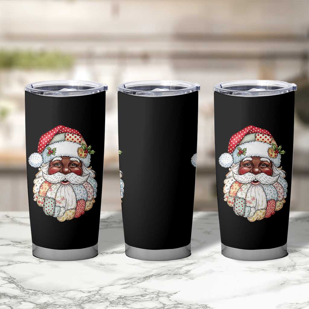 African American Christmas Retro Patchwork Black Santa Tumbler Cup - Wonder Print Shop