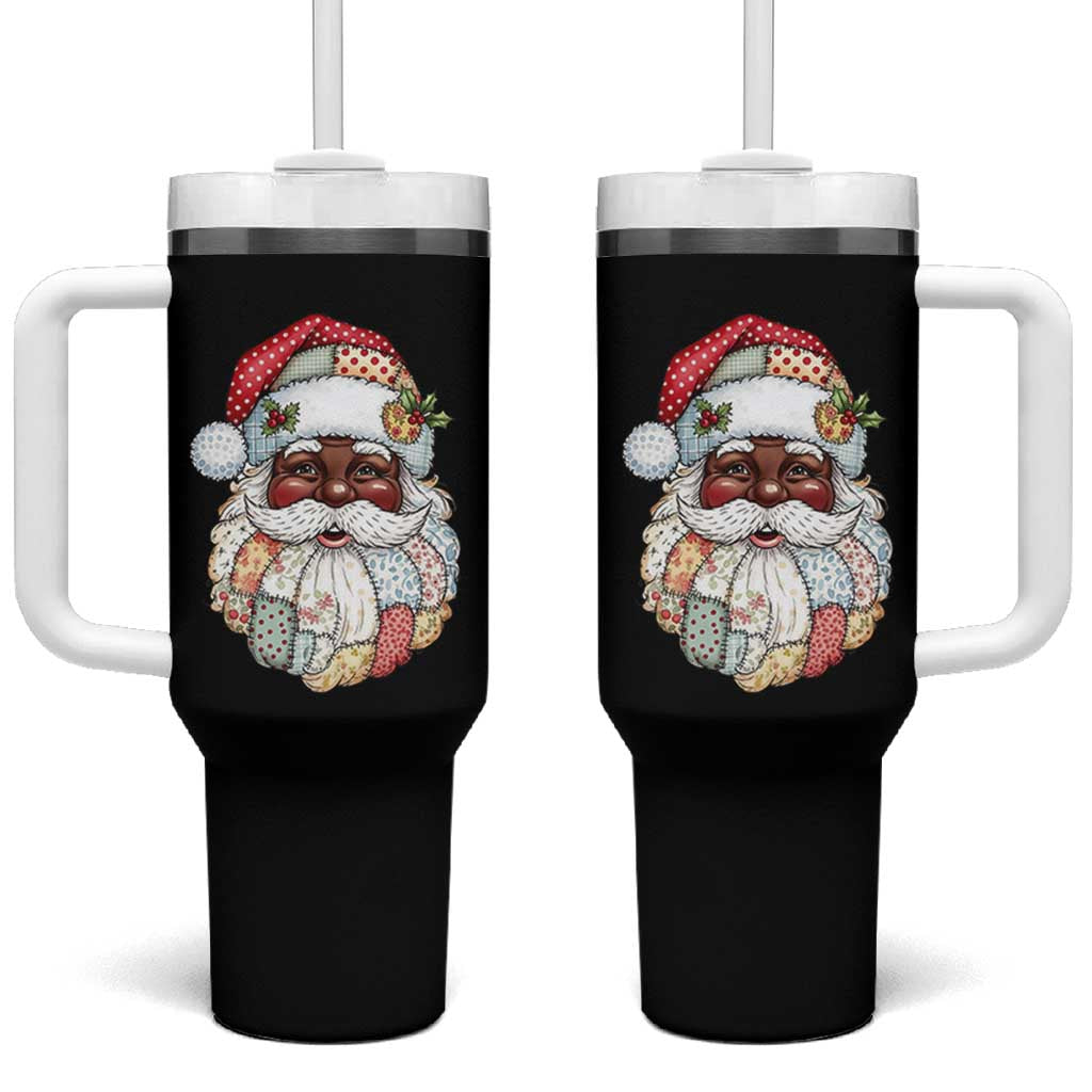 African American Christmas Retro Patchwork Black Santa Tumbler With Handle - Wonder Print Shop