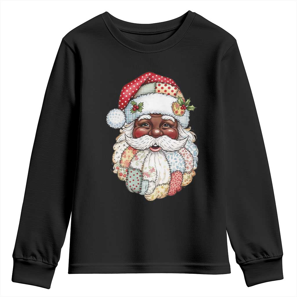 African American Christmas Retro Patchwork Black Santa Youth Sweatshirt - Wonder Print Shop