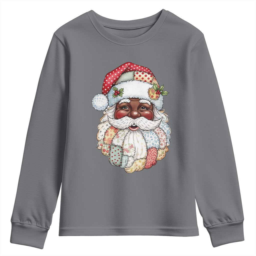 African American Christmas Retro Patchwork Black Santa Youth Sweatshirt - Wonder Print Shop