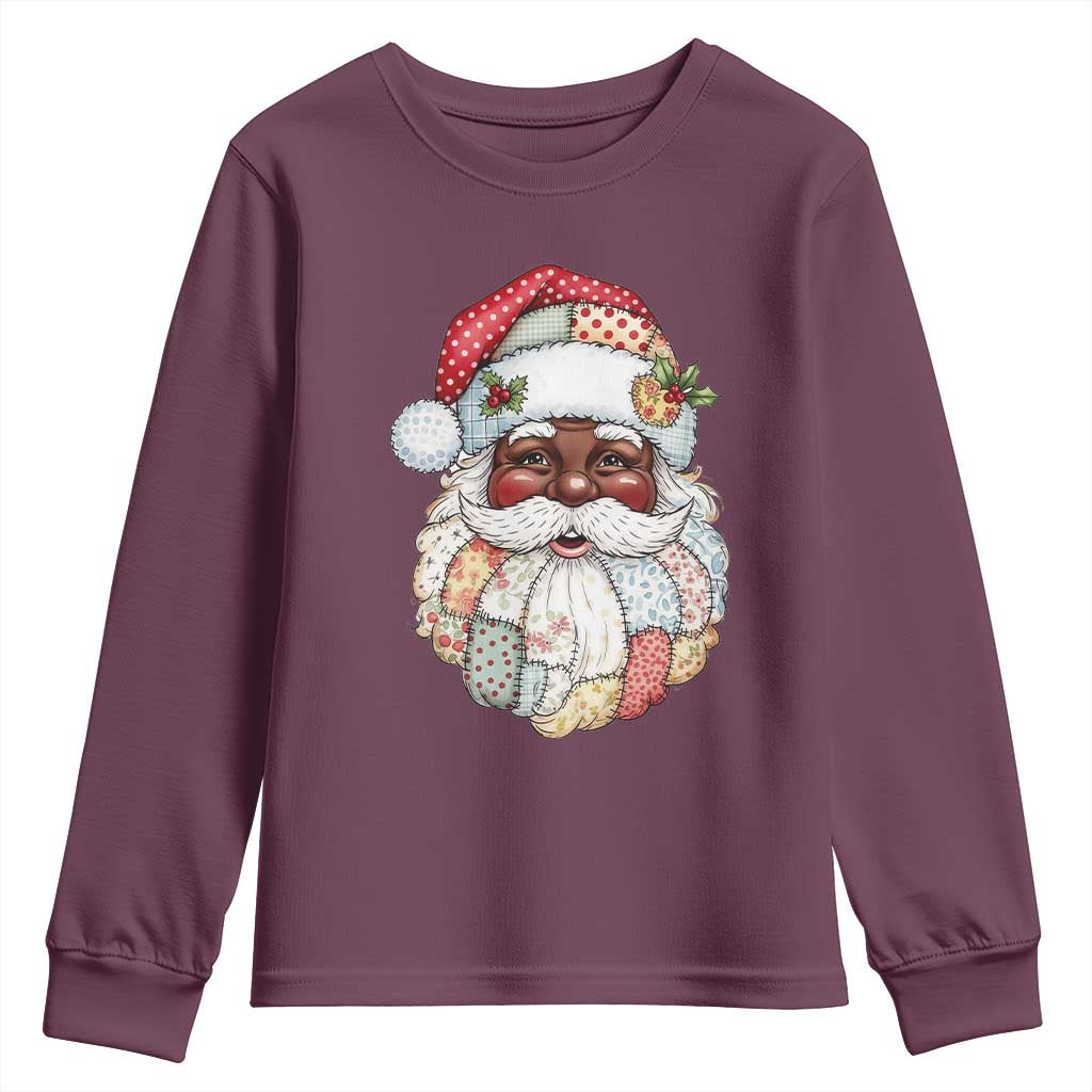 African American Christmas Retro Patchwork Black Santa Youth Sweatshirt - Wonder Print Shop