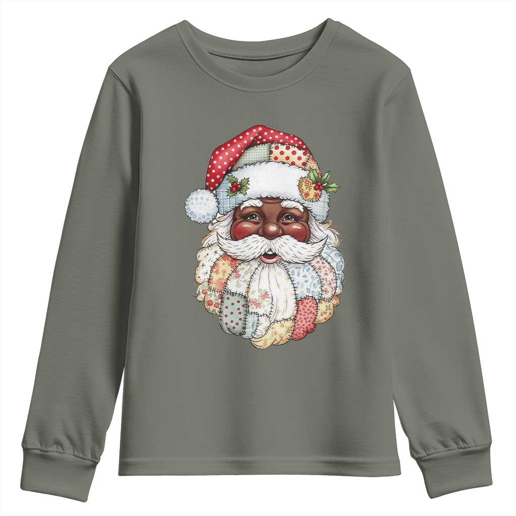 African American Christmas Retro Patchwork Black Santa Youth Sweatshirt - Wonder Print Shop
