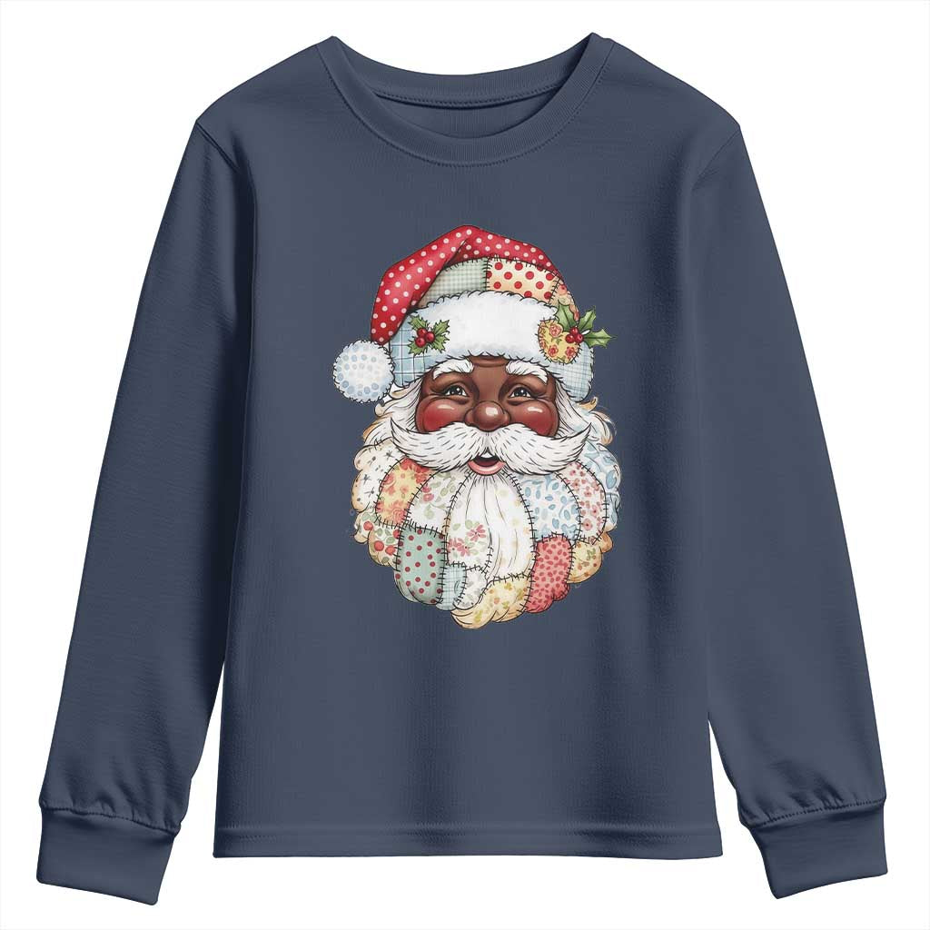 African American Christmas Retro Patchwork Black Santa Youth Sweatshirt - Wonder Print Shop