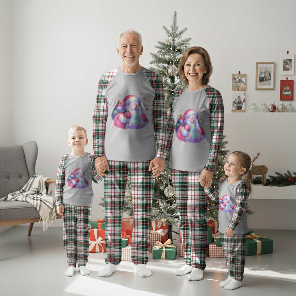 Iridescent Christmas Santa Printed Coquette Xmas Plaid Pajama Set - Wonder Print Shop