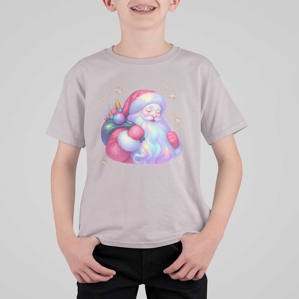 Iridescent Christmas Santa Printed Coquette Xmas T Shirt For Kid - Wonder Print Shop