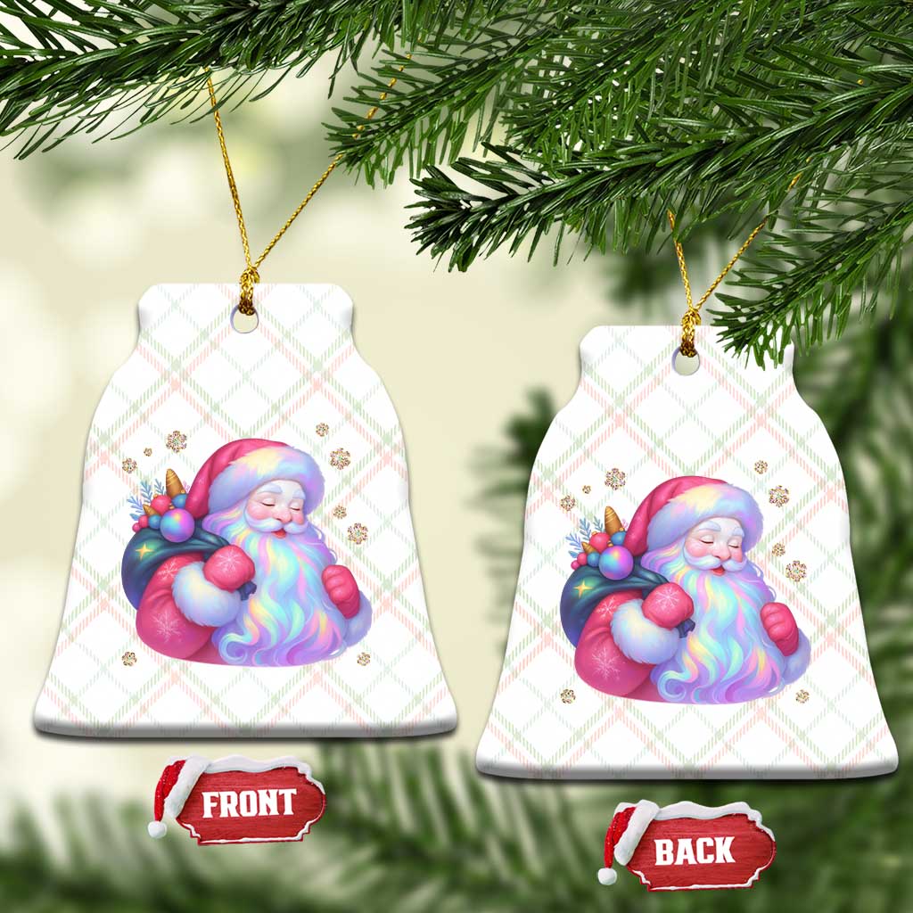 Iridescent Christmas Santa Printed Coquette Xmas Ceramic Ornament - Wonder Print Shop