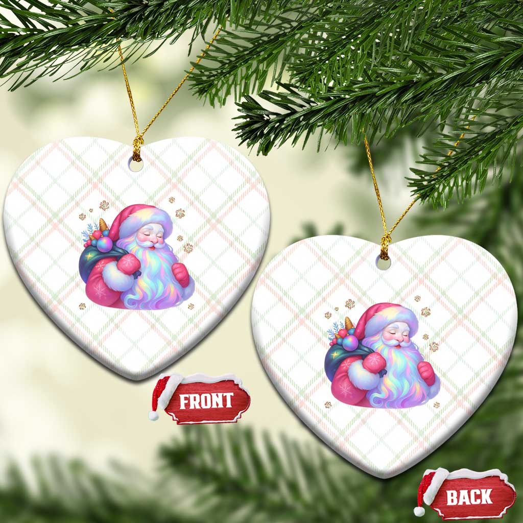 Iridescent Christmas Santa Printed Coquette Xmas Ceramic Ornament - Wonder Print Shop