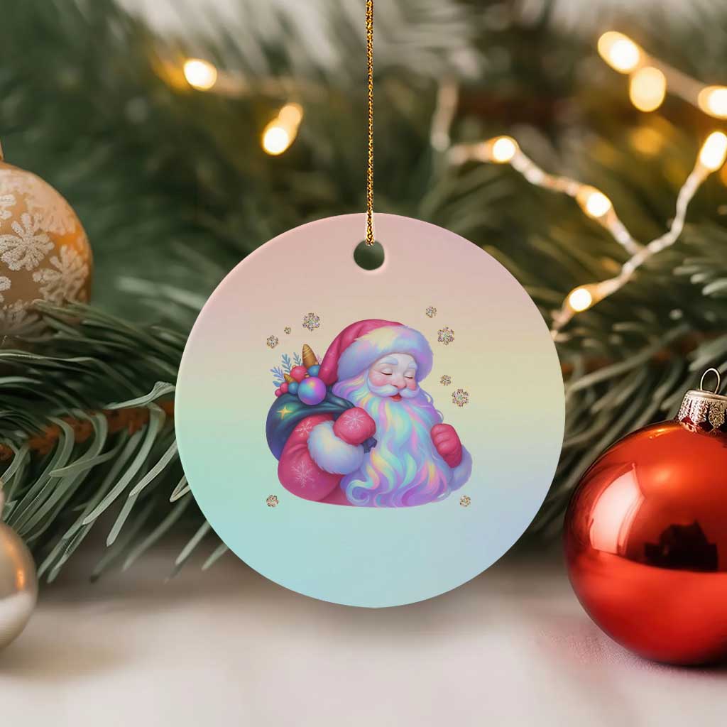Iridescent Christmas Santa Printed Coquette Xmas Ceramic Ornament - Wonder Print Shop