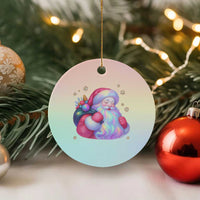 Iridescent Christmas Santa Printed Coquette Xmas Ceramic Ornament - Wonder Print Shop