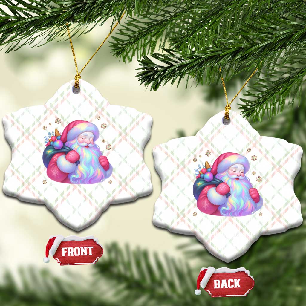 Iridescent Christmas Santa Printed Coquette Xmas Ceramic Ornament - Wonder Print Shop