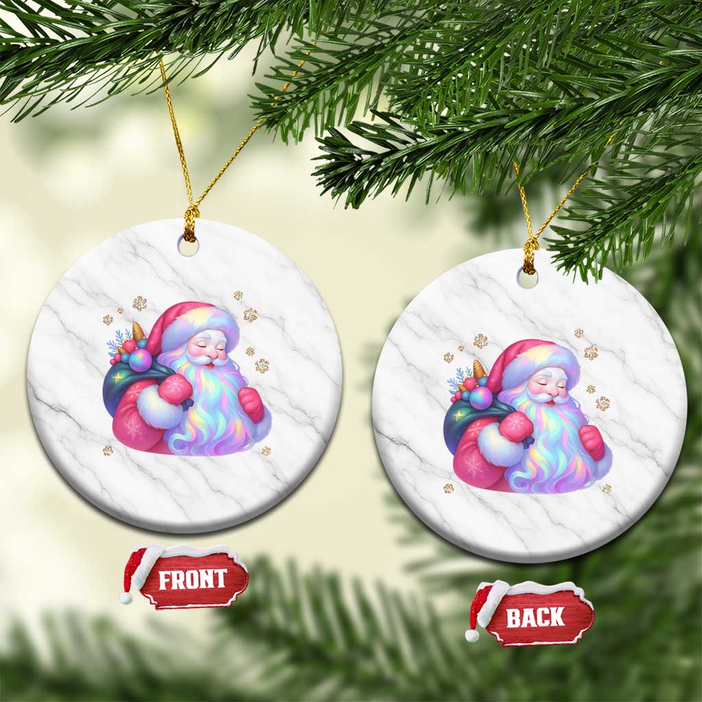 Iridescent Christmas Santa Printed Coquette Xmas Ceramic Ornament - Wonder Print Shop