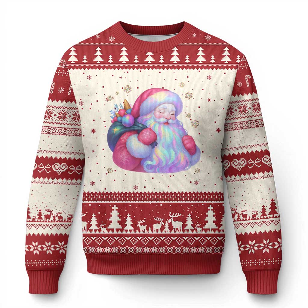 Iridescent Xmas Santa Printed Coquette Xmas Ugly Christmas Sweater - Wonder Print Shop