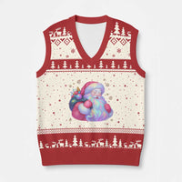 Iridescent Xmas Santa Printed Coquette Xmas V-Neck Knit Sweater Vest - Wonder Print Shop