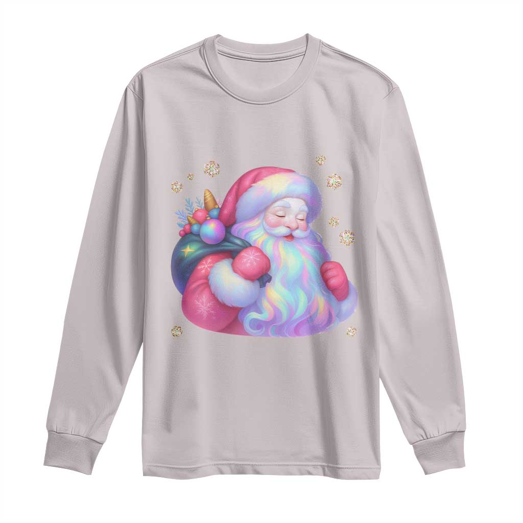 Iridescent Christmas Santa Printed Coquette Xmas Long Sleeve Shirt - Wonder Print Shop