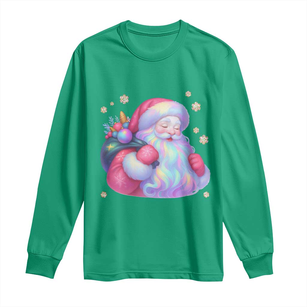 Iridescent Christmas Santa Printed Coquette Xmas Long Sleeve Shirt - Wonder Print Shop