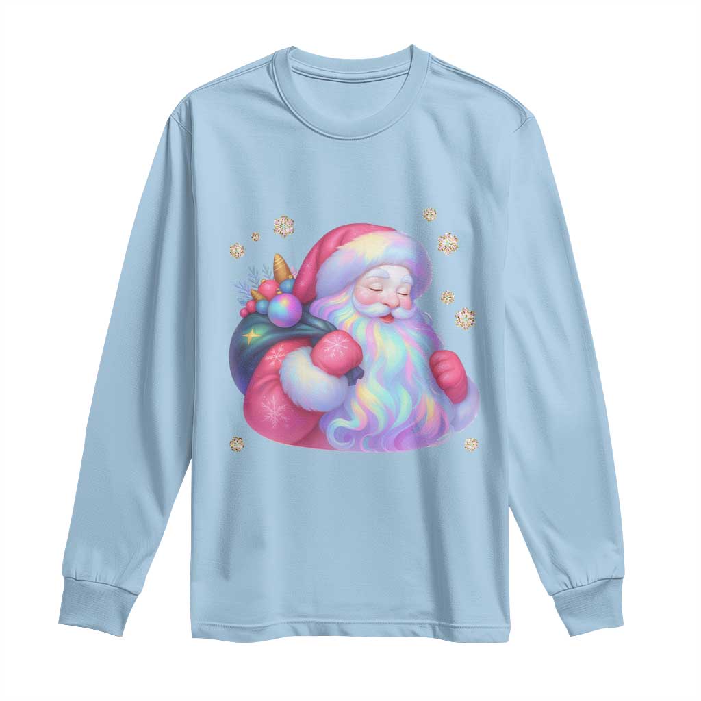Iridescent Christmas Santa Printed Coquette Xmas Long Sleeve Shirt - Wonder Print Shop