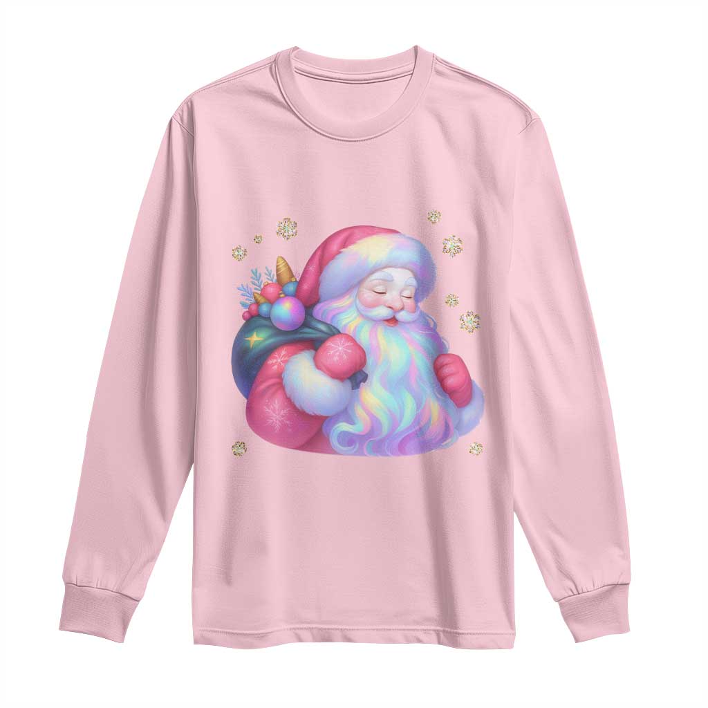 Iridescent Christmas Santa Printed Coquette Xmas Long Sleeve Shirt - Wonder Print Shop
