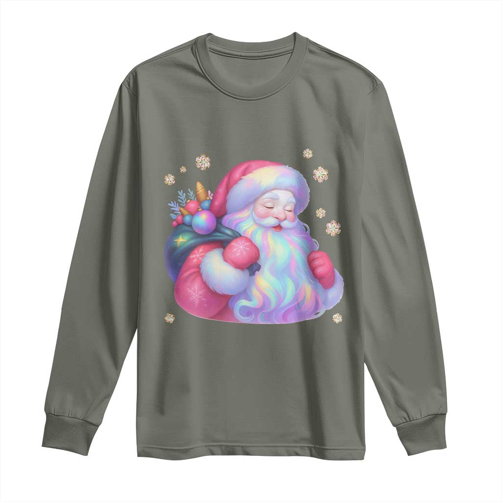 Iridescent Christmas Santa Printed Coquette Xmas Long Sleeve Shirt - Wonder Print Shop