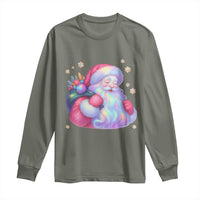 Iridescent Christmas Santa Printed Coquette Xmas Long Sleeve Shirt - Wonder Print Shop