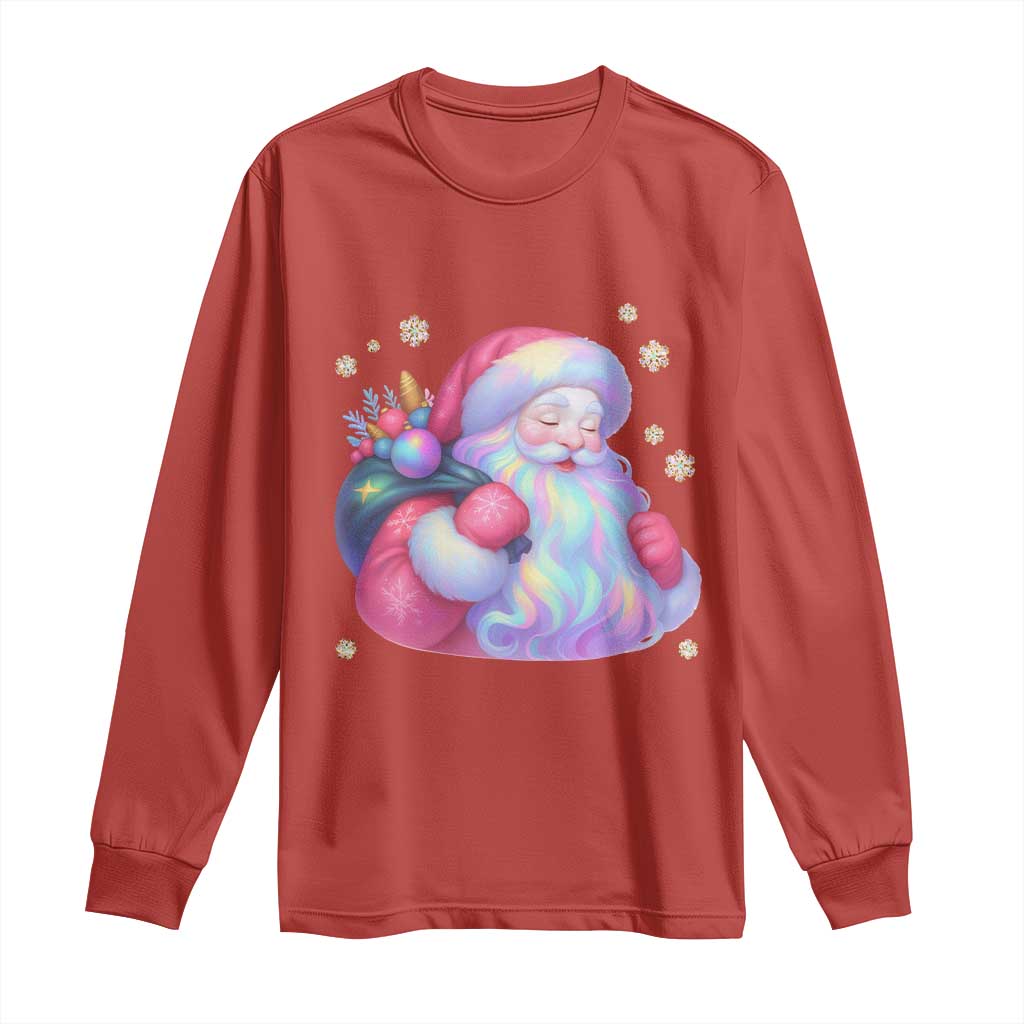 Iridescent Christmas Santa Printed Coquette Xmas Long Sleeve Shirt - Wonder Print Shop