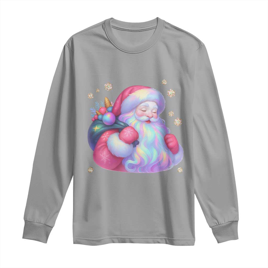 Iridescent Christmas Santa Printed Coquette Xmas Long Sleeve Shirt - Wonder Print Shop