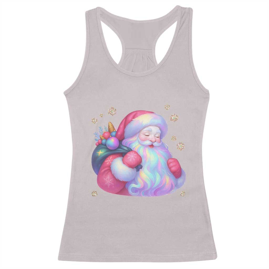Iridescent Christmas Santa Printed Coquette Xmas Racerback Tank Top - Wonder Print Shop