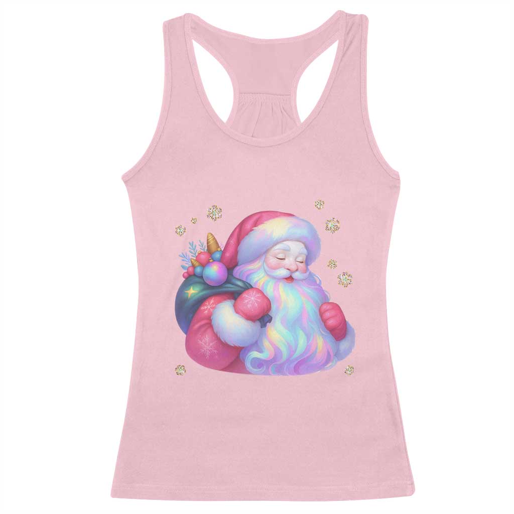 Iridescent Christmas Santa Printed Coquette Xmas Racerback Tank Top - Wonder Print Shop