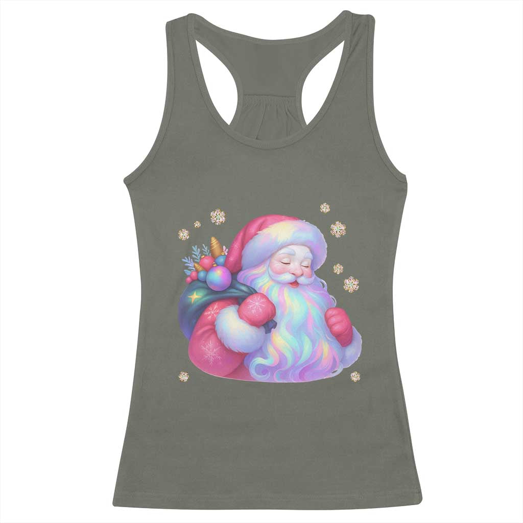 Iridescent Christmas Santa Printed Coquette Xmas Racerback Tank Top - Wonder Print Shop