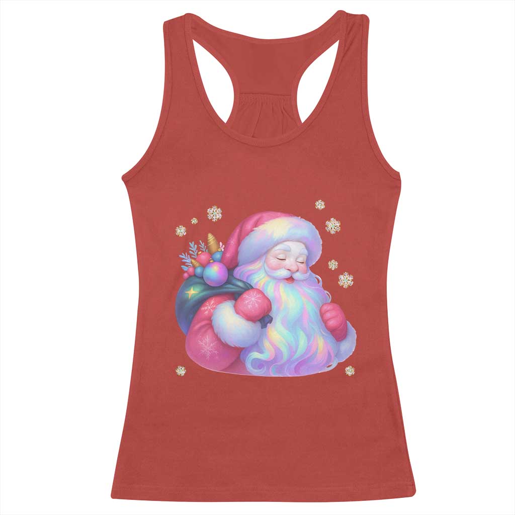 Iridescent Christmas Santa Printed Coquette Xmas Racerback Tank Top - Wonder Print Shop