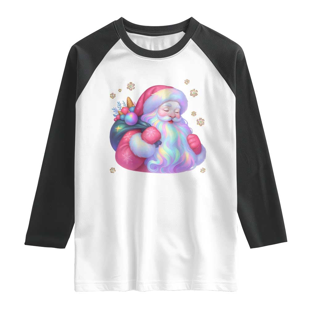 Iridescent Christmas Santa Printed Coquette Xmas Raglan Shirt - Wonder Print Shop