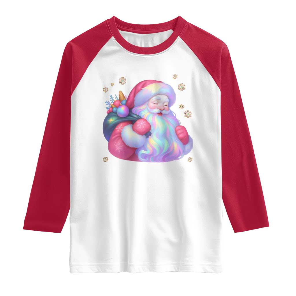 Iridescent Christmas Santa Printed Coquette Xmas Raglan Shirt - Wonder Print Shop