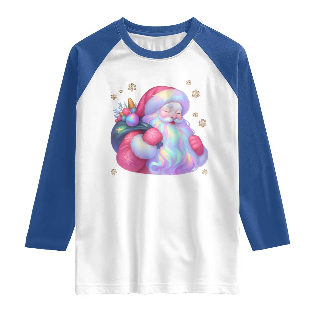 Iridescent Christmas Santa Printed Coquette Xmas Raglan Shirt - Wonder Print Shop