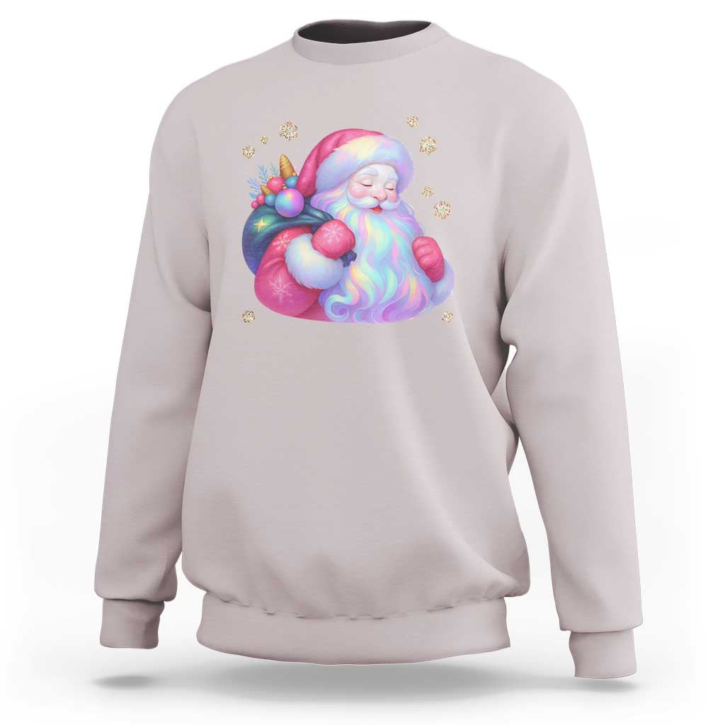 Iridescent Christmas Santa Printed Coquette Xmas Sweatshirt - Wonder Print Shop