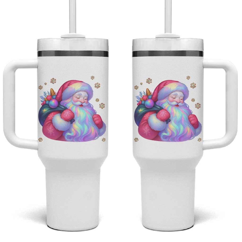 Iridescent Christmas Santa Printed Coquette Xmas Tumbler With Handle - Wonder Print Shop