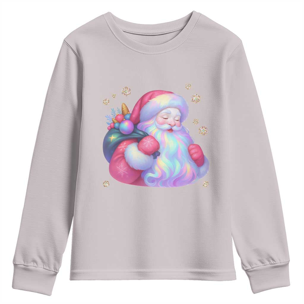 Iridescent Christmas Santa Printed Coquette Xmas Youth Sweatshirt - Wonder Print Shop