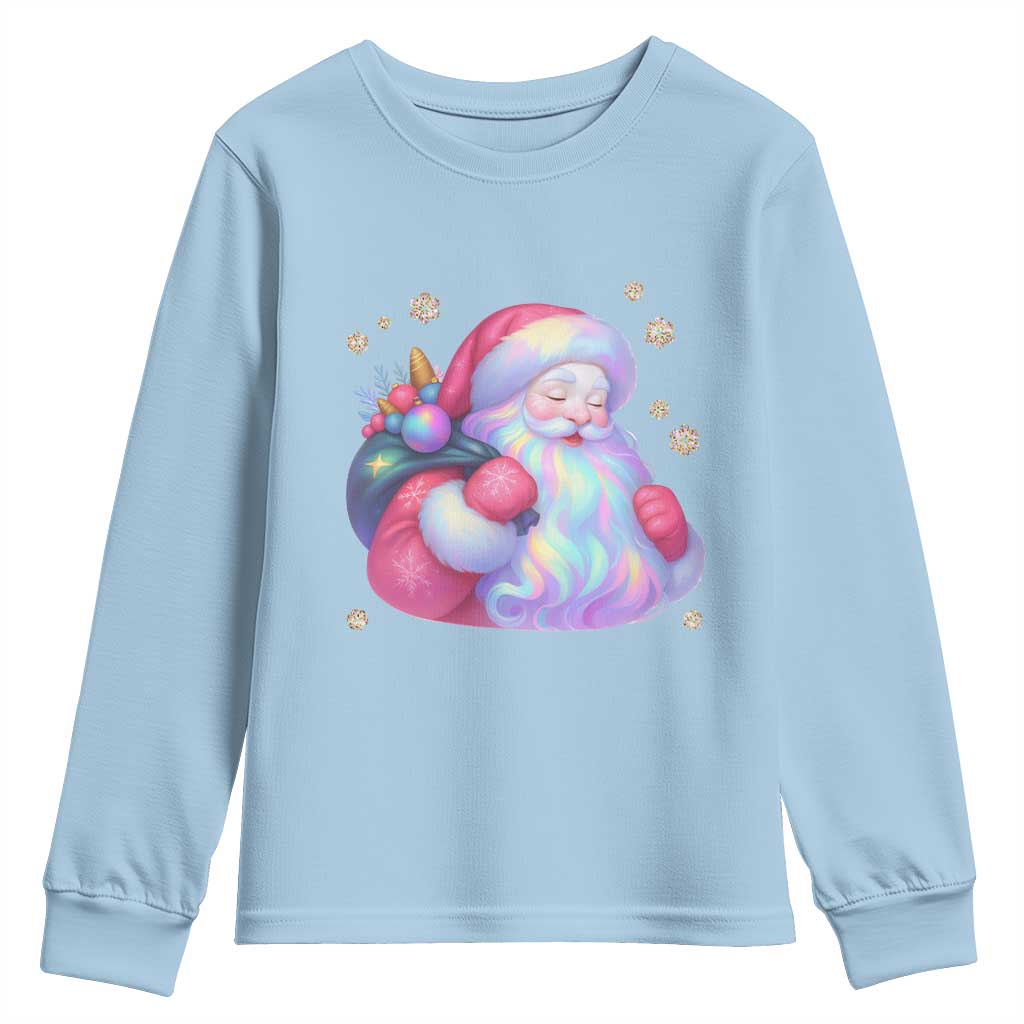 Iridescent Christmas Santa Printed Coquette Xmas Youth Sweatshirt - Wonder Print Shop