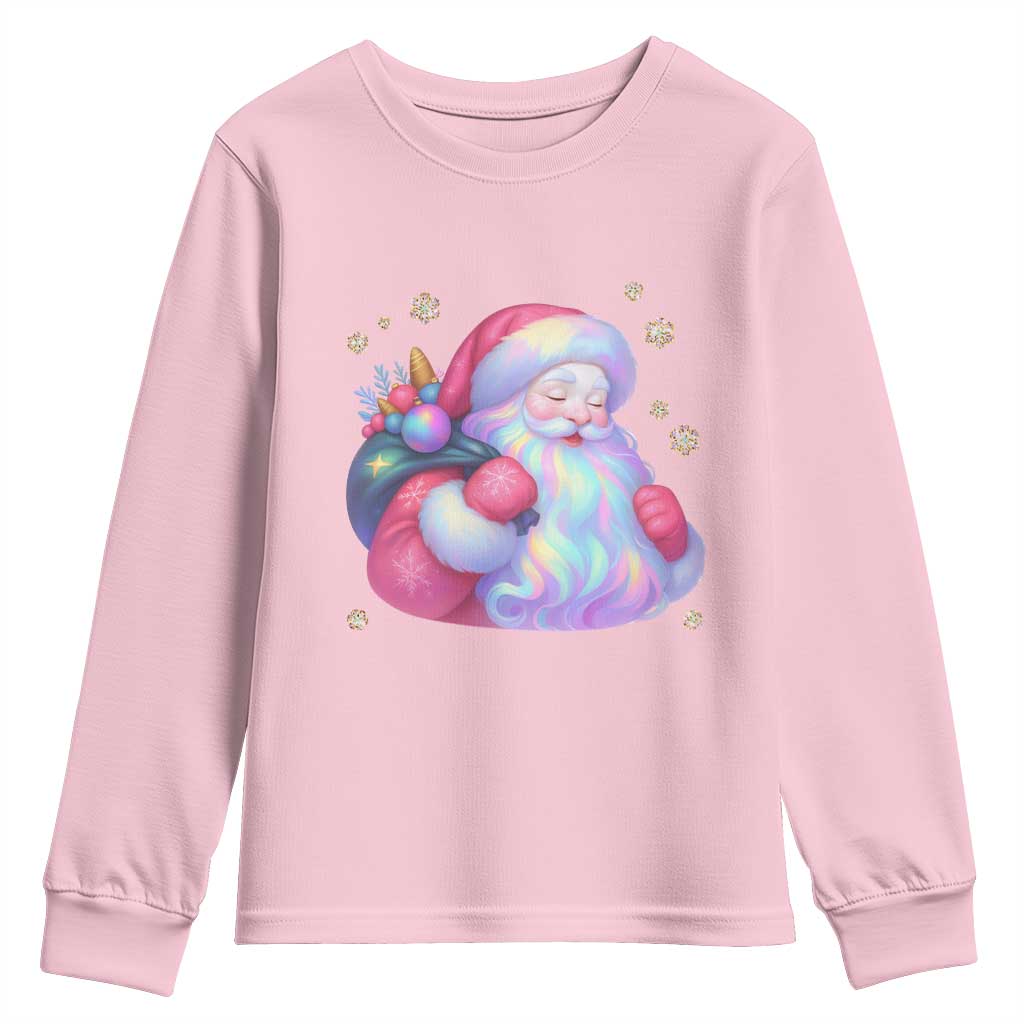 Iridescent Christmas Santa Printed Coquette Xmas Youth Sweatshirt - Wonder Print Shop