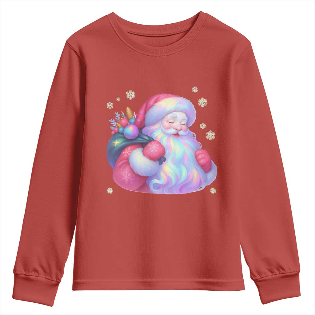 Iridescent Christmas Santa Printed Coquette Xmas Youth Sweatshirt - Wonder Print Shop