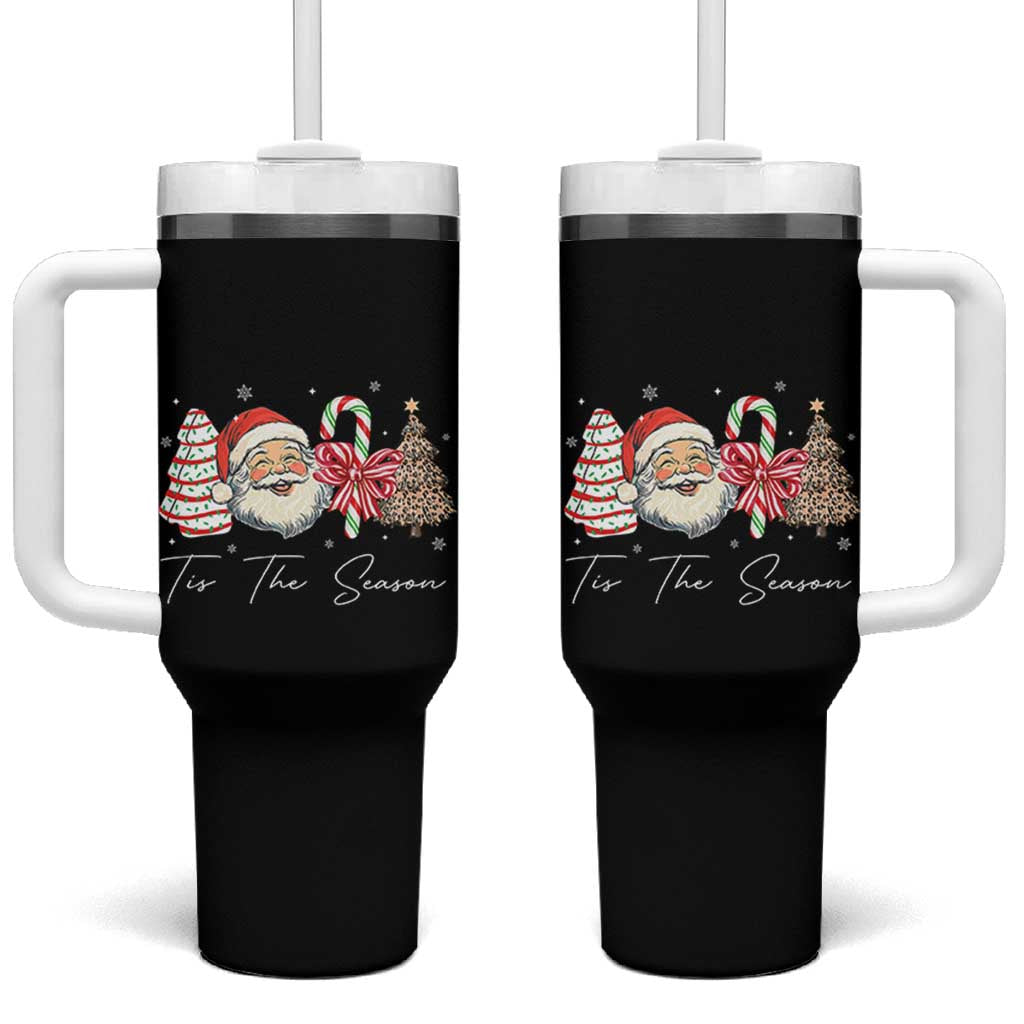Funny Tis The Season Christmas Tumbler With Handle Xmas Holiday Family Matching Santa Xmas Tree - Wonder Print Shop