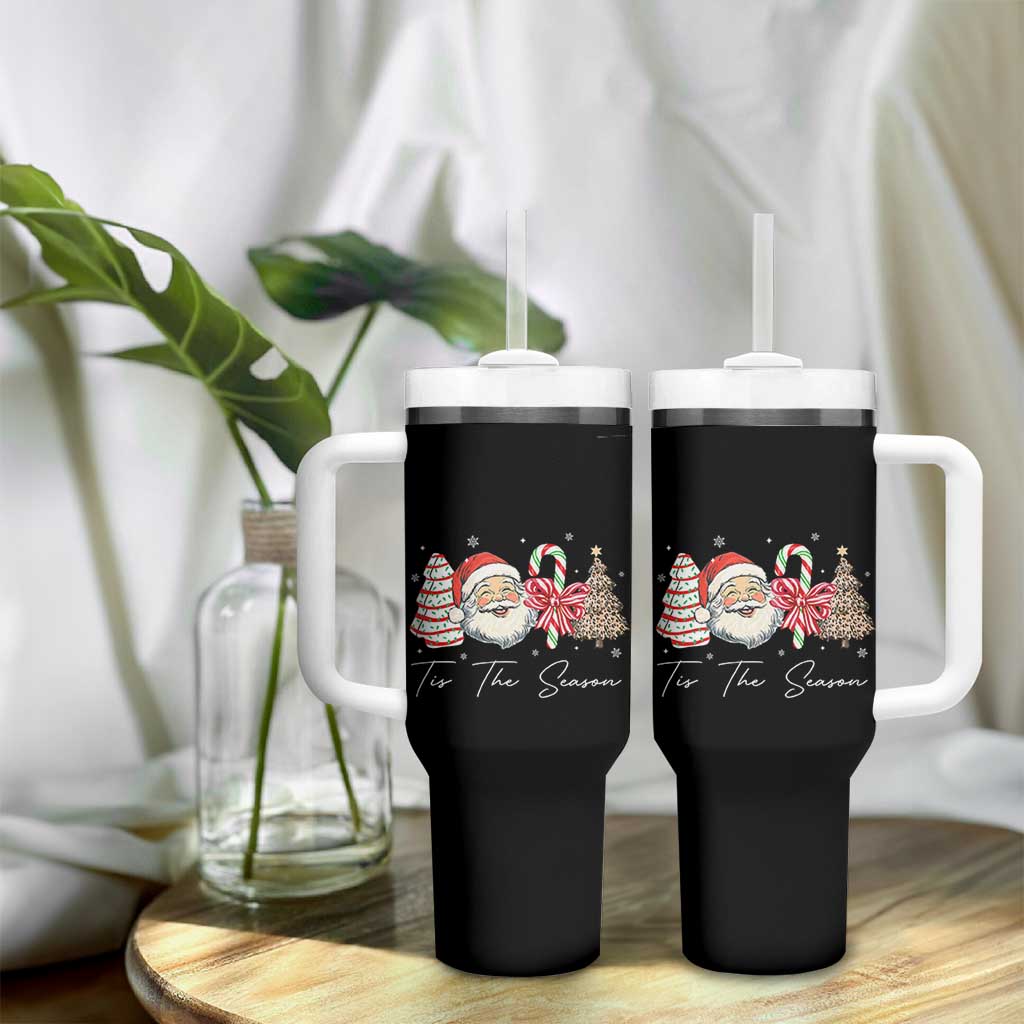 Funny Tis The Season Christmas Tumbler With Handle Xmas Holiday Family Matching Santa Xmas Tree - Wonder Print Shop