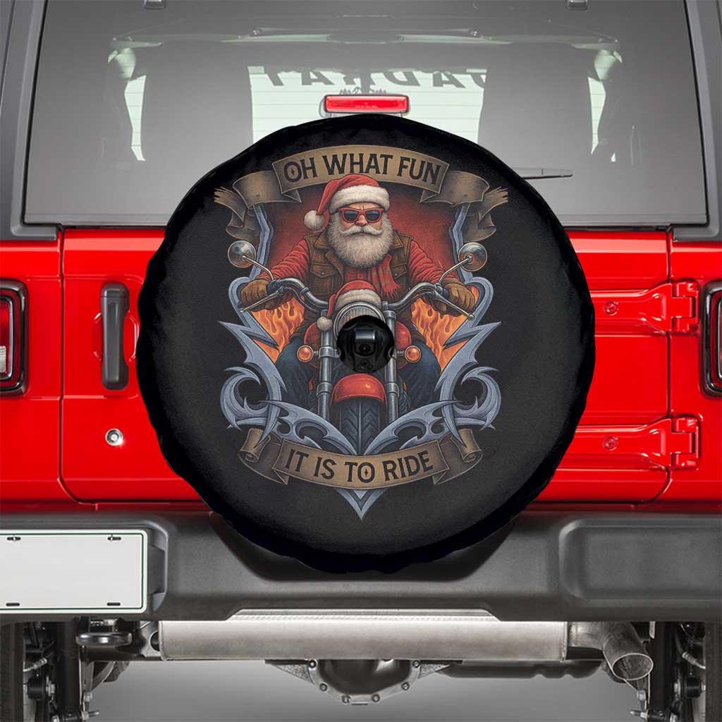 Funny Christmas Motorcycle Santa Spare Tire Cover Oh What Fun It Is To Ride Xmas Biker - Wonder Print Shop