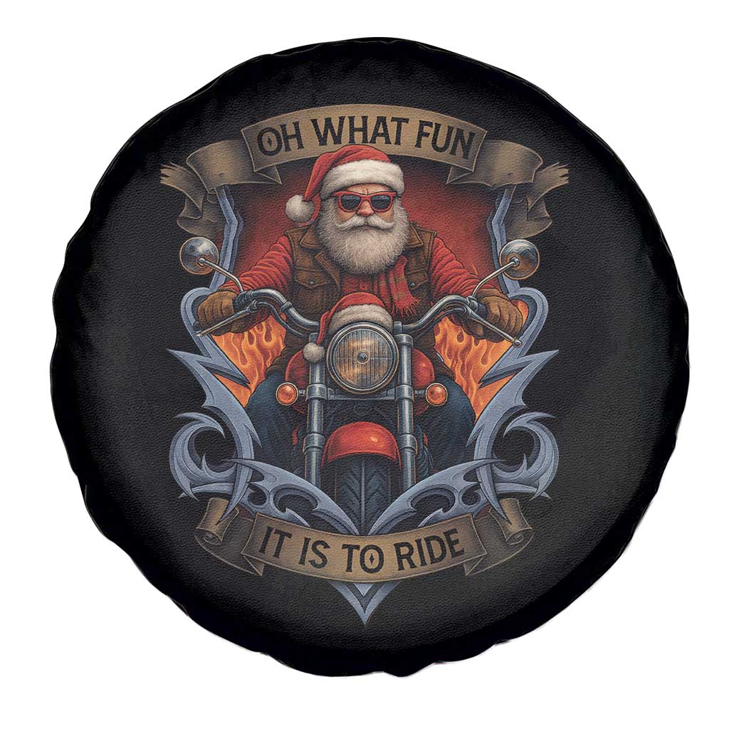 Funny Christmas Motorcycle Santa Spare Tire Cover Oh What Fun It Is To Ride Xmas Biker - Wonder Print Shop