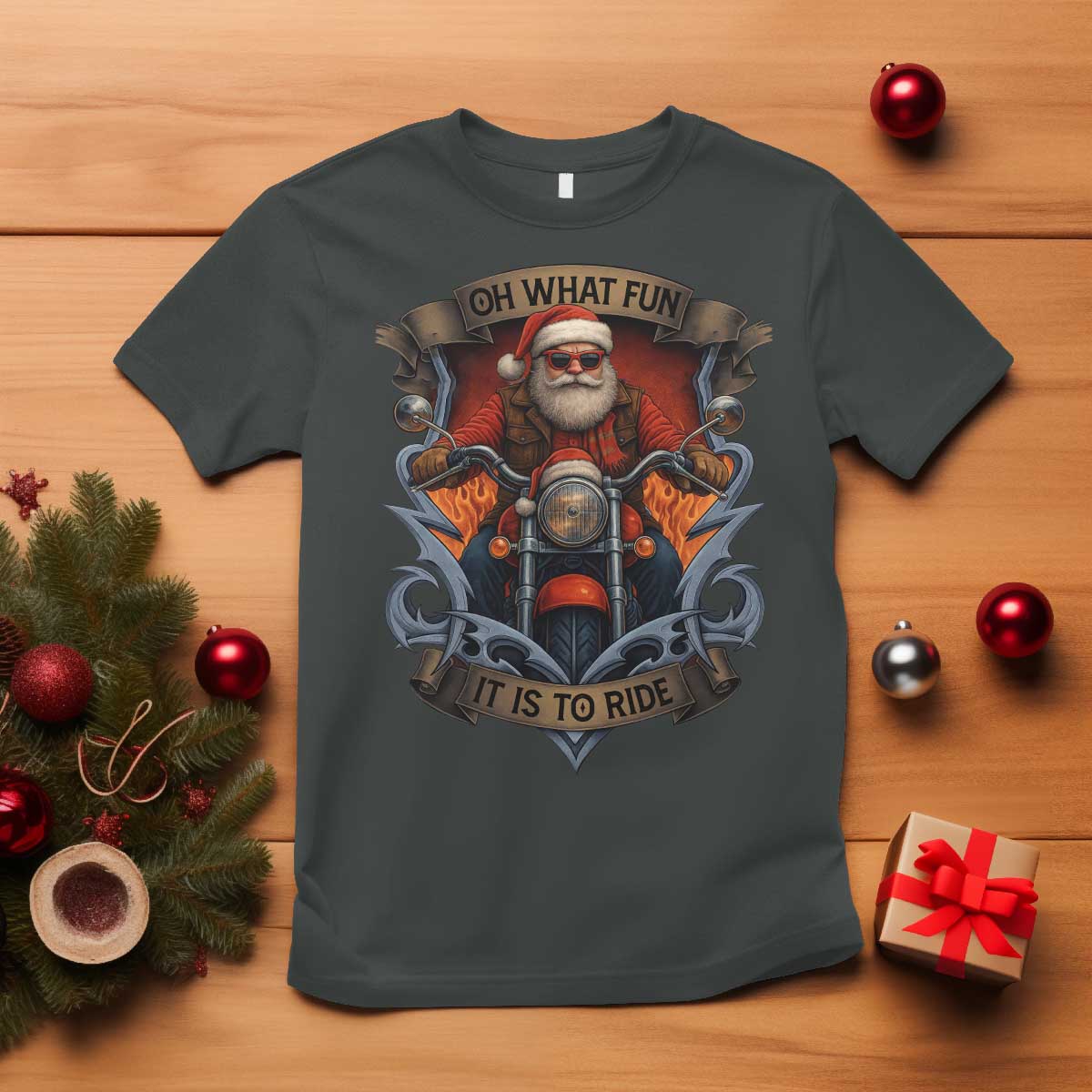 Funny Christmas Motorcycle Santa T Shirt Oh What Fun It Is To Ride Xmas Biker - Wonder Print Shop
