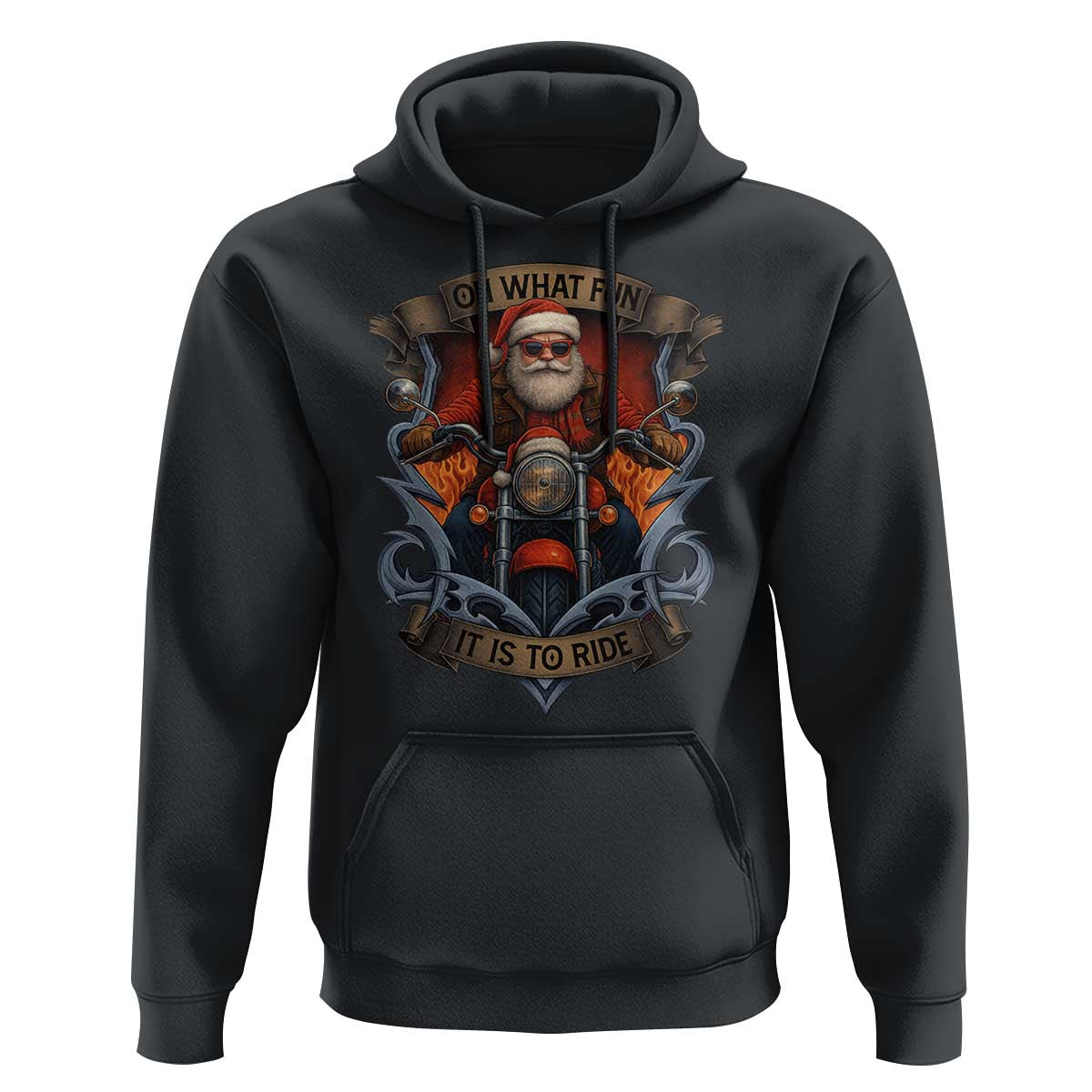 Funny Christmas Motorcycle Santa Hoodie Oh What Fun It Is To Ride Xmas Biker - Wonder Print Shop