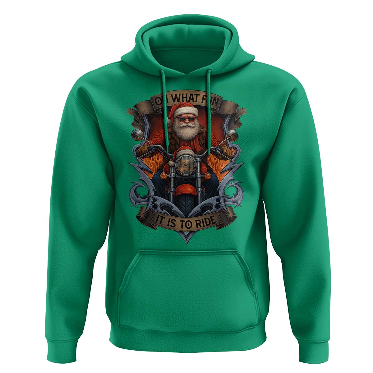 Funny Christmas Motorcycle Santa Hoodie Oh What Fun It Is To Ride Xmas Biker - Wonder Print Shop
