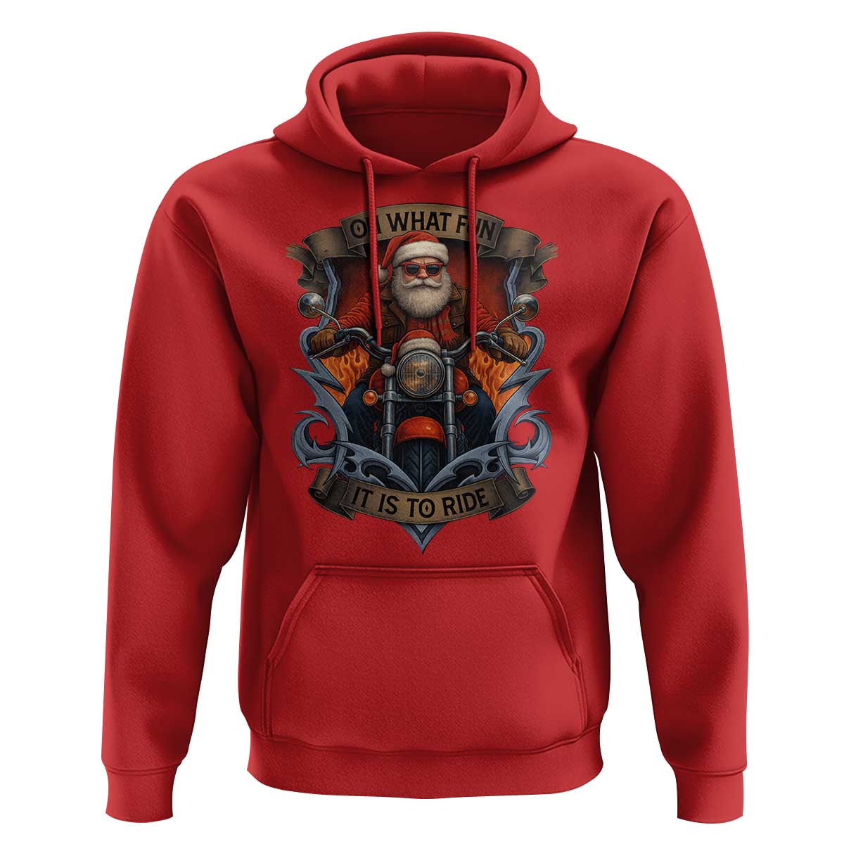 Funny Christmas Motorcycle Santa Hoodie Oh What Fun It Is To Ride Xmas Biker - Wonder Print Shop