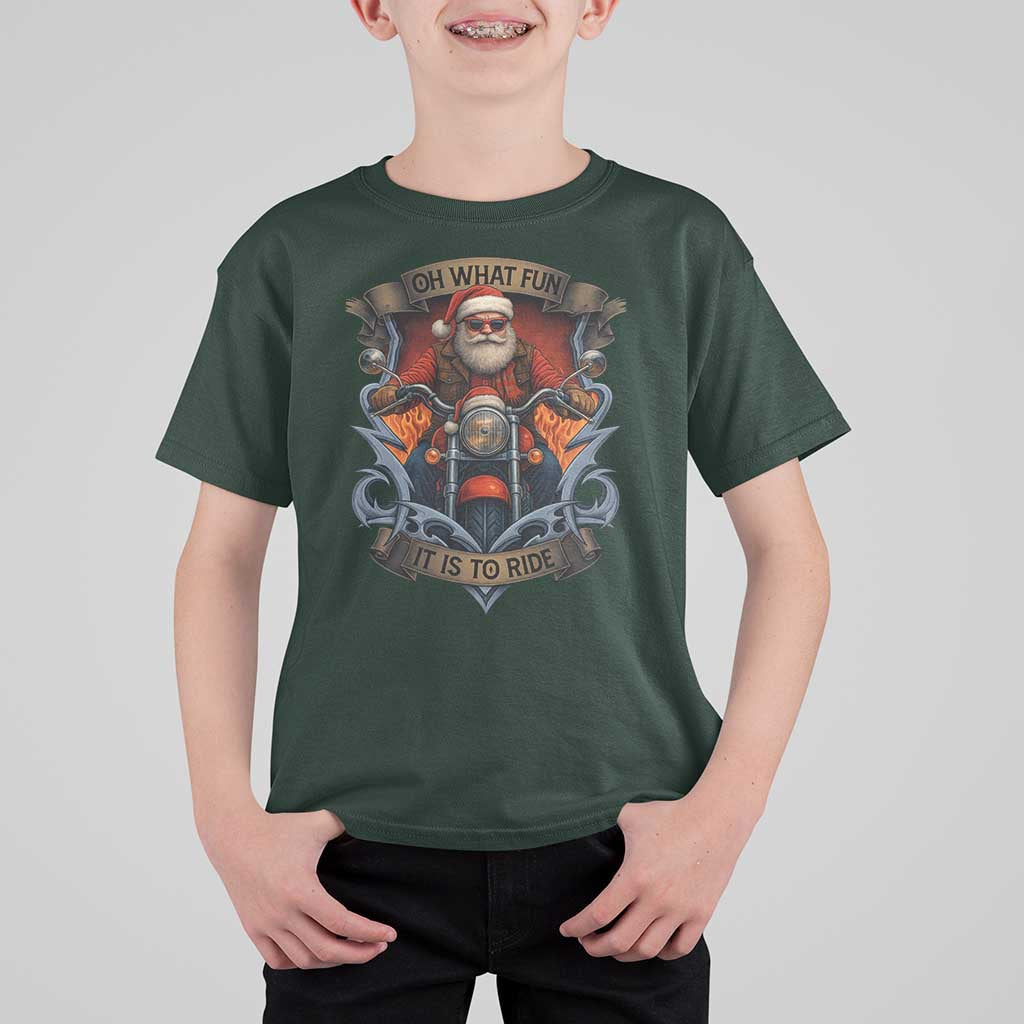 Funny Christmas Motorcycle Santa T Shirt For Kid Oh What Fun It Is To Ride Xmas Biker - Wonder Print Shop